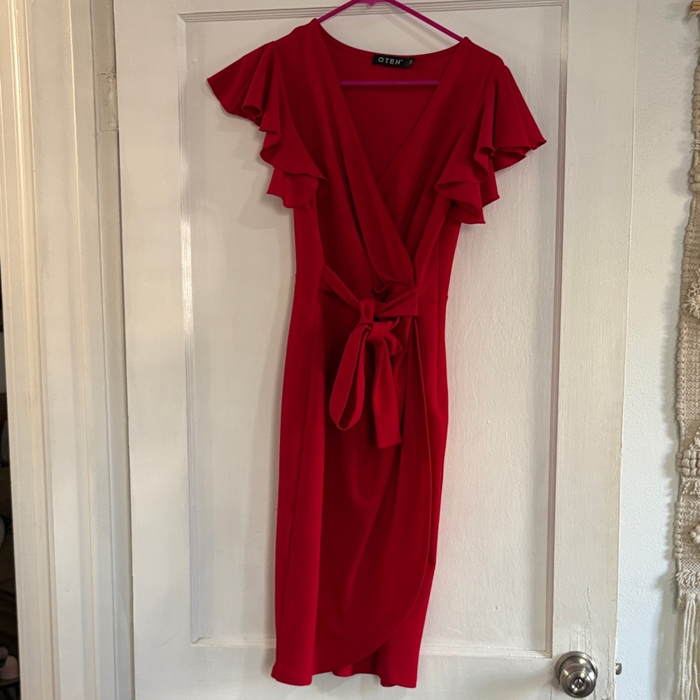 Scarlet Ruffle Wrap Mini cocktail Dress